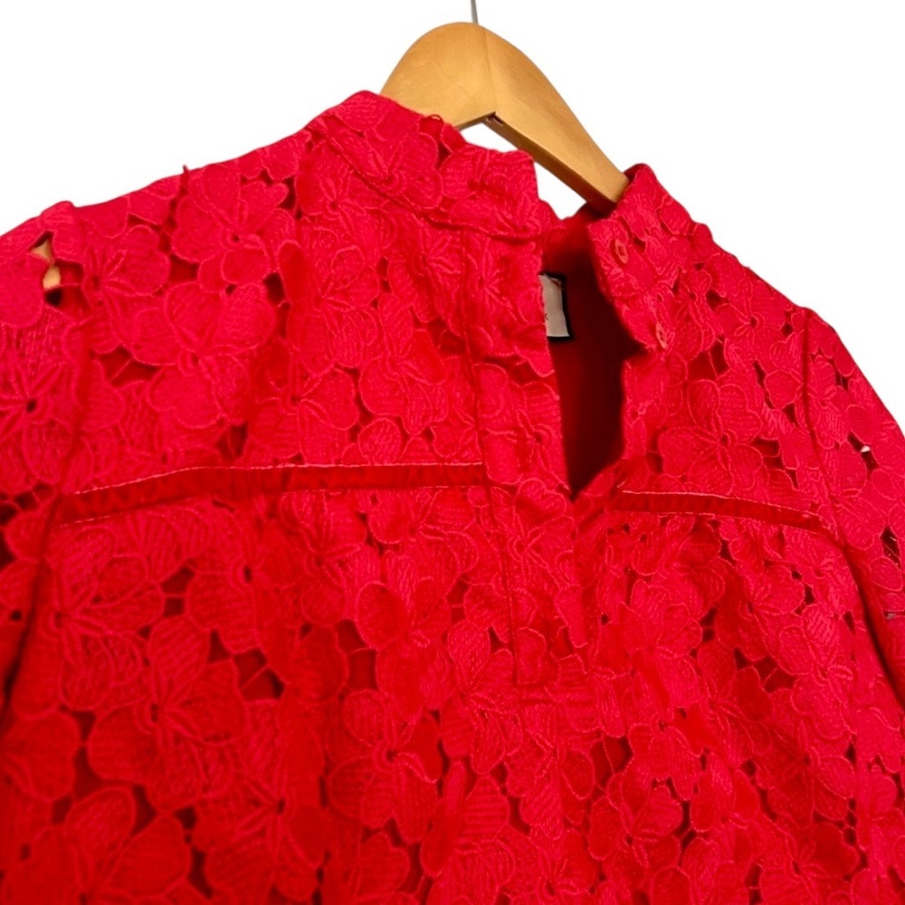 TUCKERNUCK Helena Eyelet Lace Quarter Sleeve Button Up Blouse Shirt - Picture 4 of 7